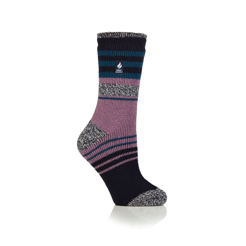 Cherith Ladies Heat Holders Varied Stripe Socks Navy