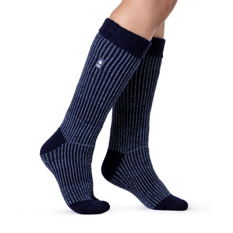 Begonia Ladies Heat Holders Boot Socks Navy